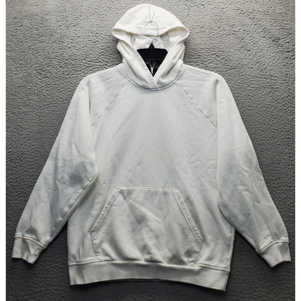 Adidas Athletic Hoodie Womens Small White Embroidered Logo Fleece Lined Pullover